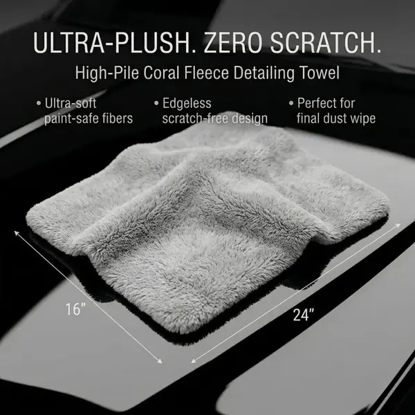 KOMBAT Coral Fleece Dust Towel, Grey, Large (500 GSM, 16" x 24")