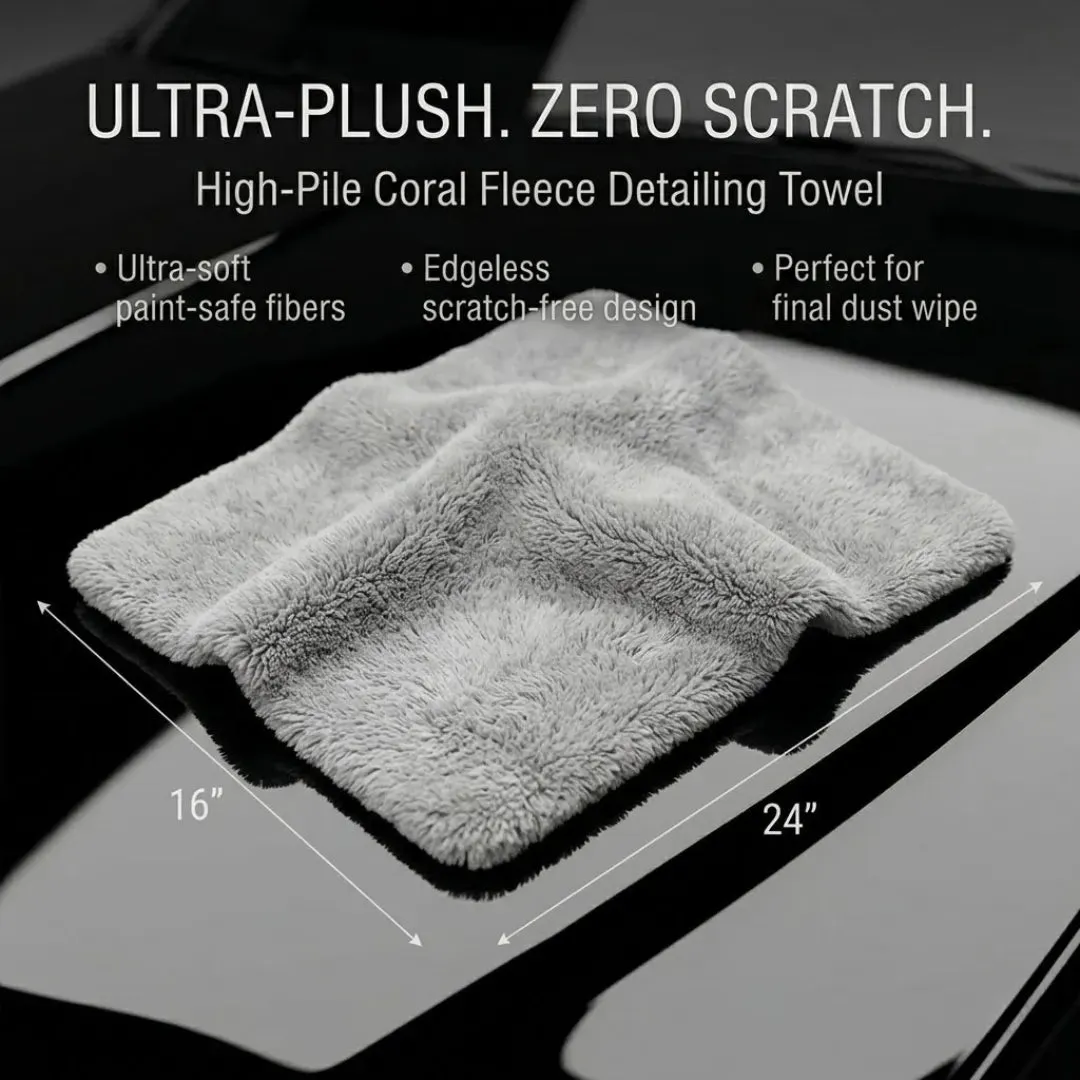 KOMBAT Coral Fleece Dust Towel, Grey, Large (500 GSM, 16" x 24")